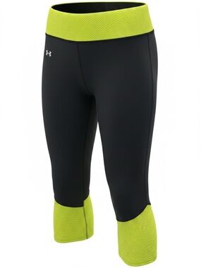 Under Armour HeatGear Black Neon Yellow Size Medium Capri Leggings
